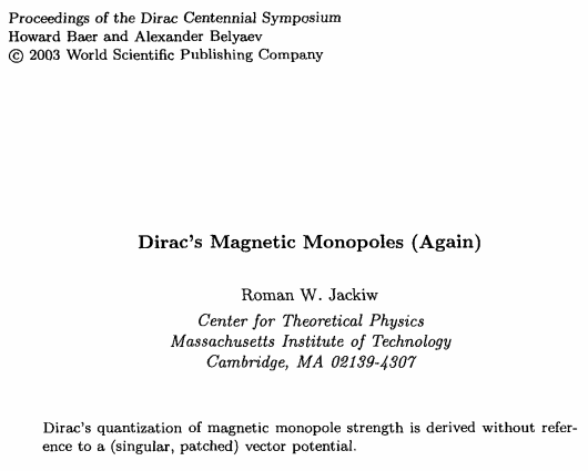 Jackiw Magnetic Monopole again