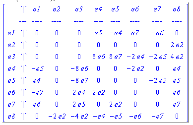 Lie algebra of the eight-parameter subgroup of the conforma lgroup